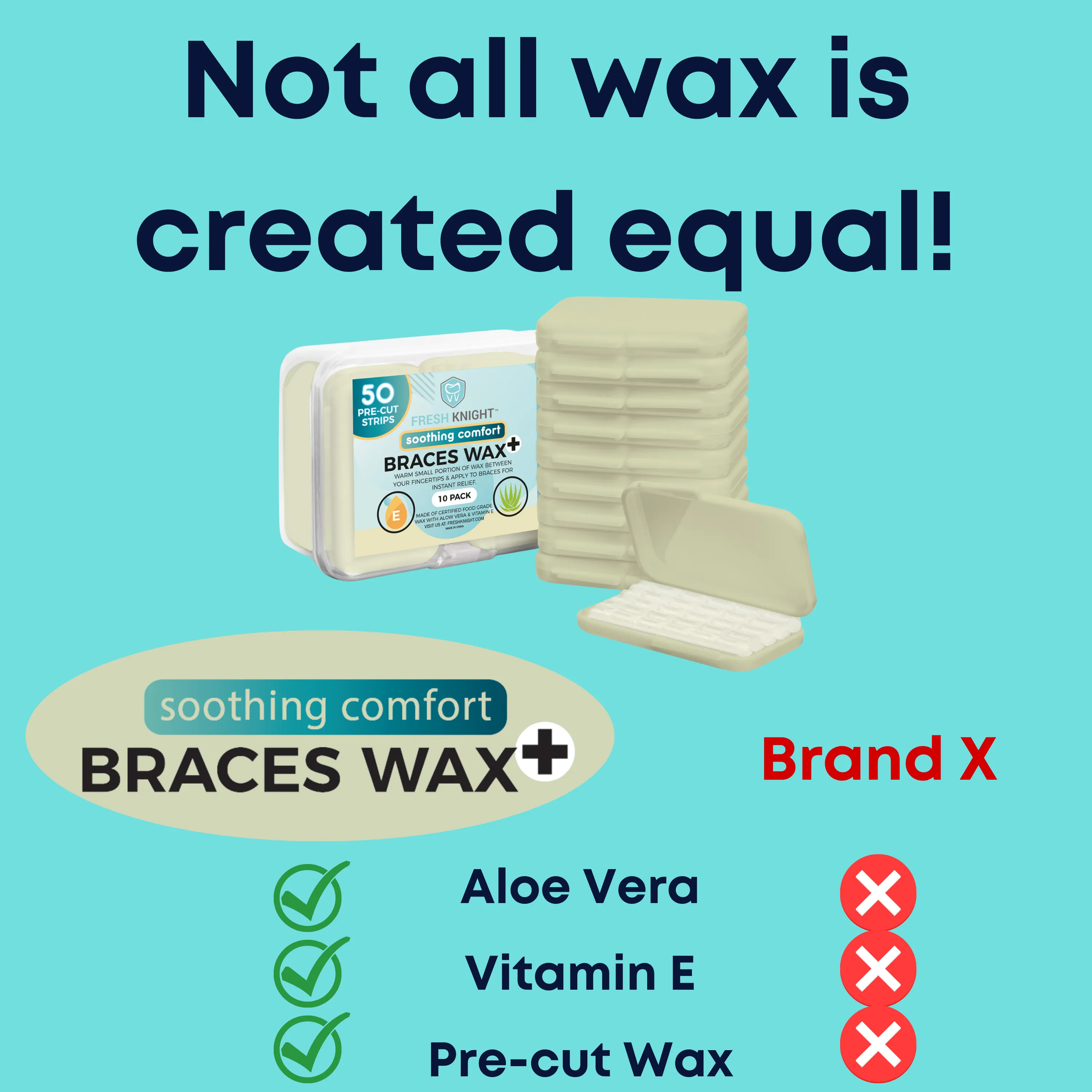 Premium Aloe   Vitamin E Braces Wax Pre-cut strips - 10 pack with FREE storage case.
