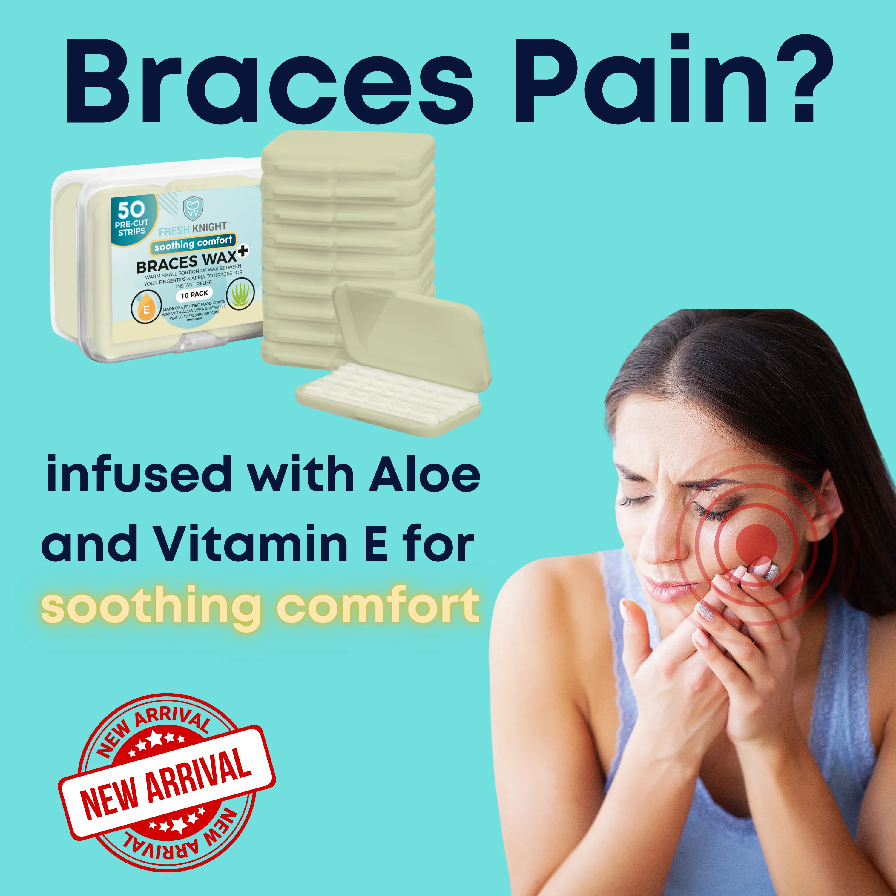 Premium Aloe   Vitamin E Braces Wax Pre-cut strips - 10 pack with FREE storage case.