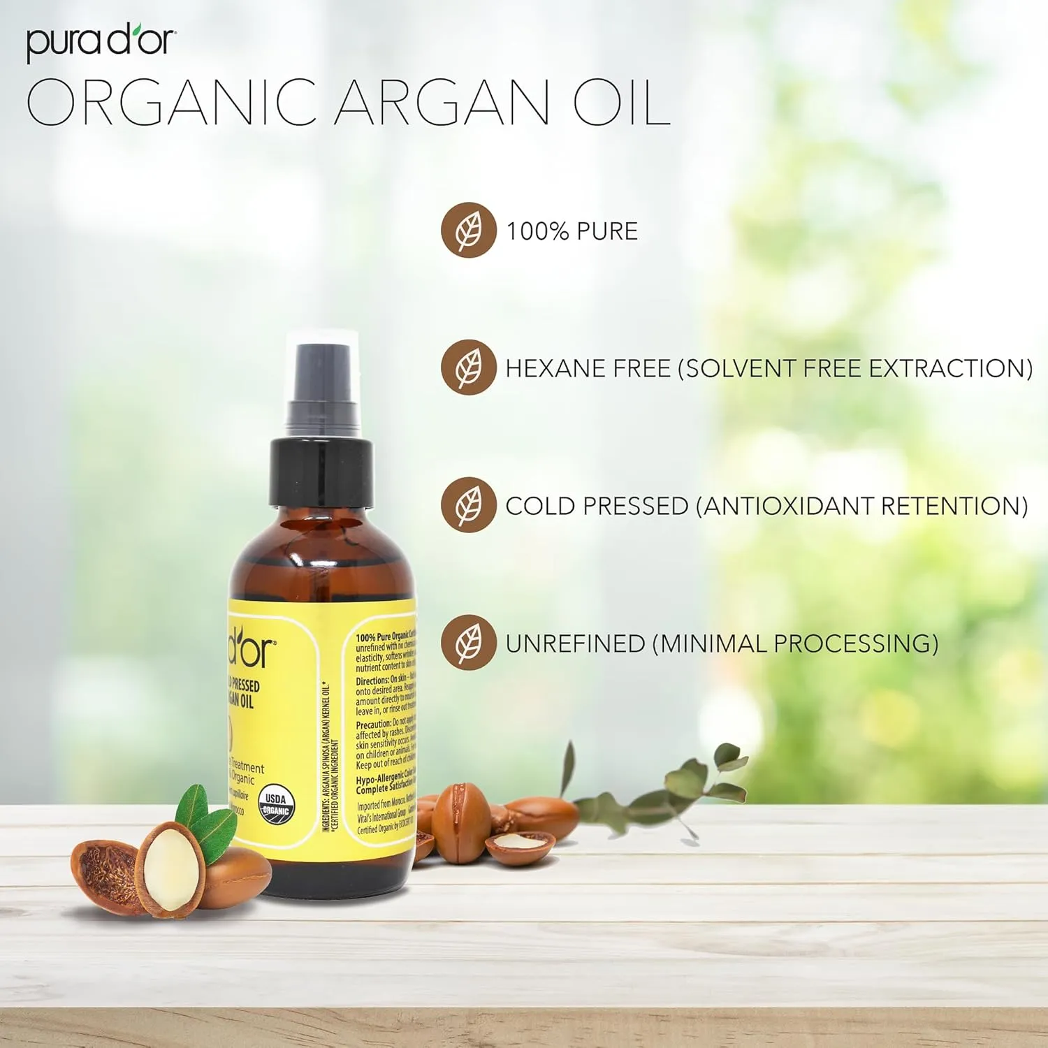PURA D'OR 4 Oz ORGANIC Moroccan Argan Oil
