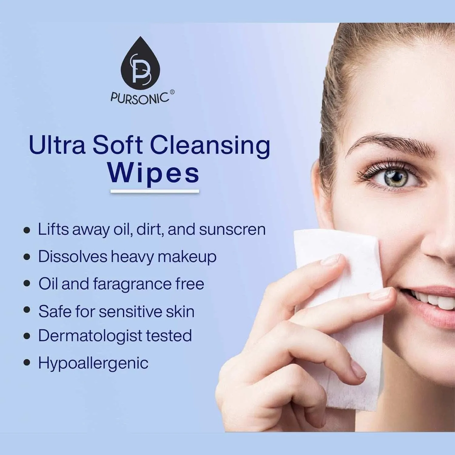 Pursonic Makeup Removal Wipes Ultra-Soft Gentle Safe for Eyes - 12 Ct