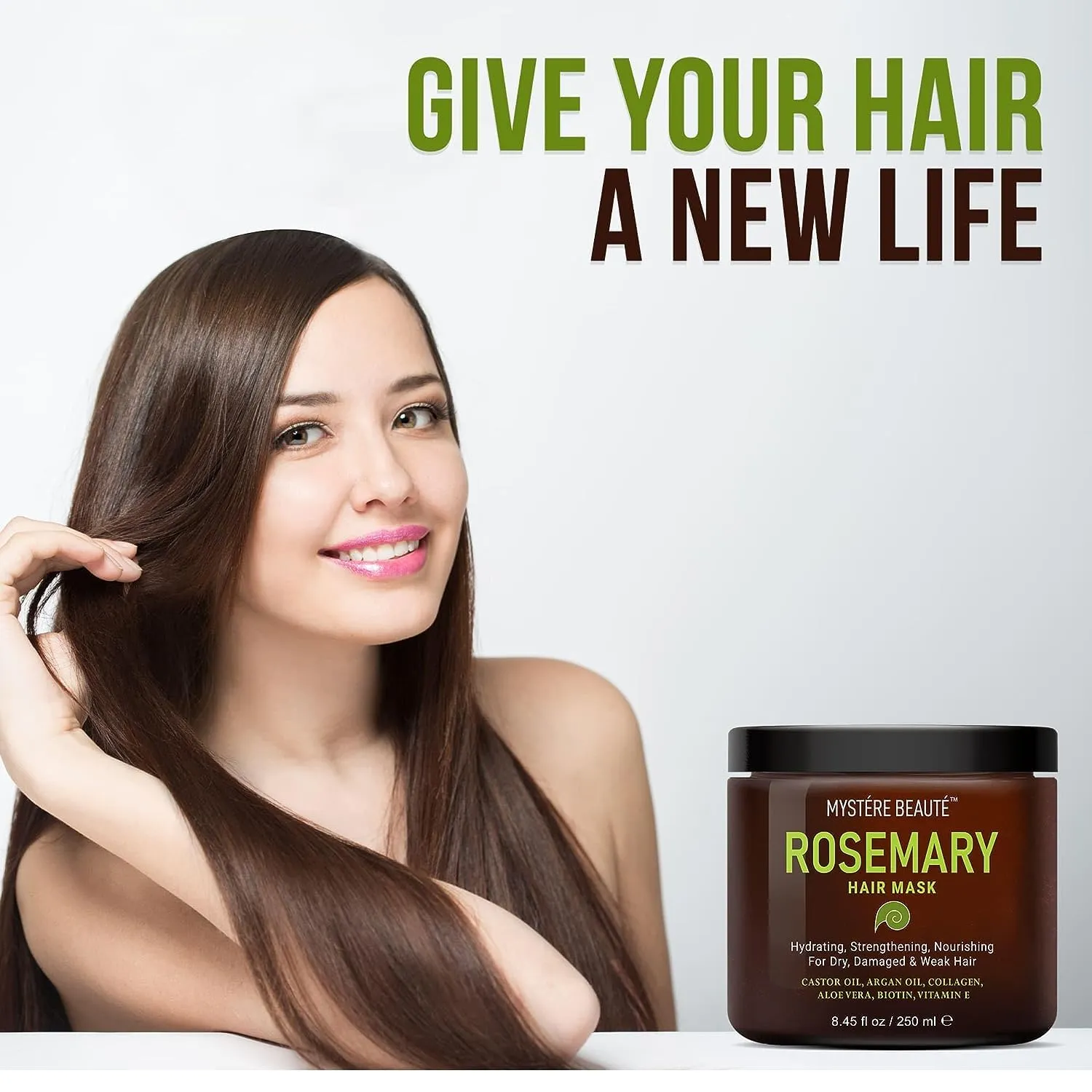 "MYSTRE BEAUT Hair Mask Conditioner - Nourishing and Hydrating, Rosemary & Keratin Synergy, Deep for Dry Damaged, Total Care Solution, All Hair Types, Made in USA, 1 Jar 8.45 fl oz"
