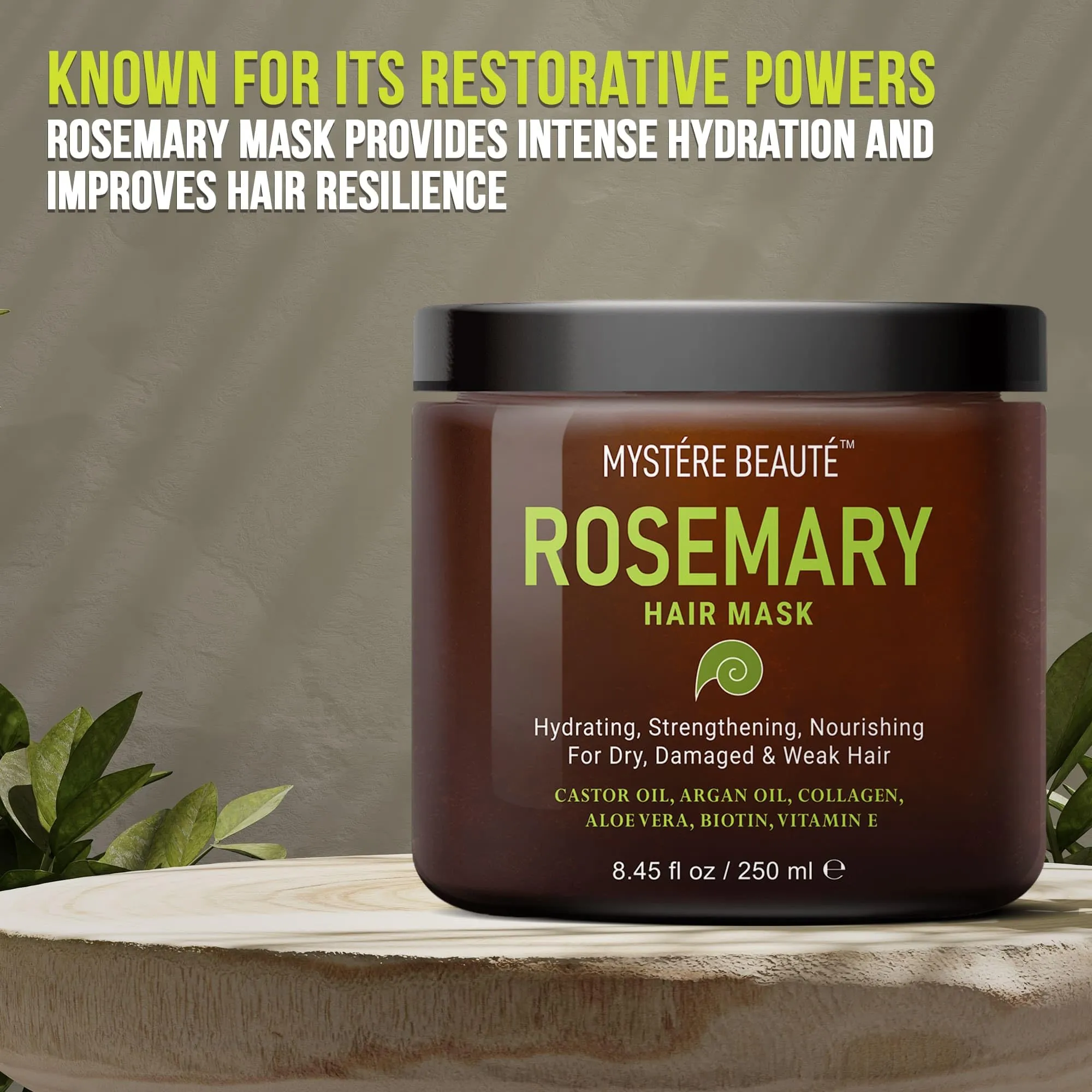 "MYSTRE BEAUT Hair Mask Conditioner - Nourishing and Hydrating, Rosemary & Keratin Synergy, Deep for Dry Damaged, Total Care Solution, All Hair Types, Made in USA, 1 Jar 8.45 fl oz"