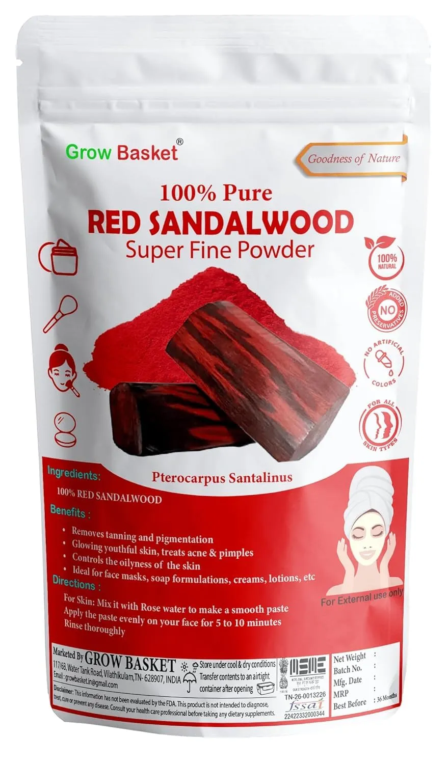 Red Sandalwood Face pack Powder for Women | 100% Pure, Natural No Chemical | Laal Raktha Chandan for Healthy Glowing Skin & De-Tan | for Puja, Skin & Face Care -100 gm