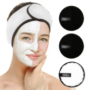 Reusable Sponge Makeup Remover Pad with Headband Cloth Face & Eye Cleansing Round Circle Puff Eco-friendly Washable Makeup Removing Pad