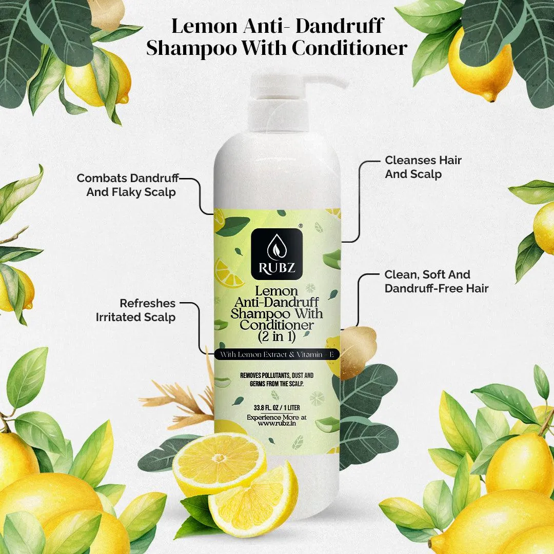 Rubz Lemon Anti-Dandruff Shampoo with Conditioner (2 in 1) | With the Goodness of Lemon & Ginger Extracts | For Itchy & Flaky Scalp | For Women & Men | Best for Spa, Salon, Hotel, Family | 5 Litre