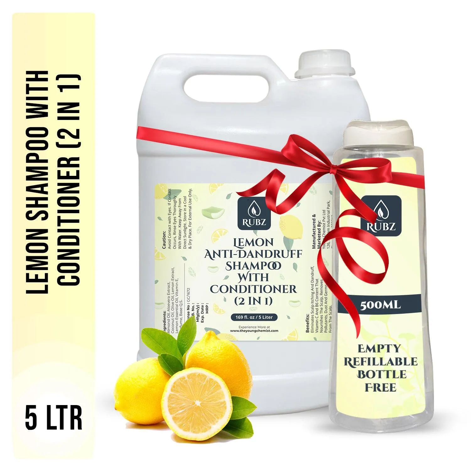 Rubz Lemon Anti-Dandruff Shampoo with Conditioner (2 in 1) | With the Goodness of Lemon & Ginger Extracts | For Itchy & Flaky Scalp | For Women & Men | Best for Spa, Salon, Hotel, Family | 5 Litre
