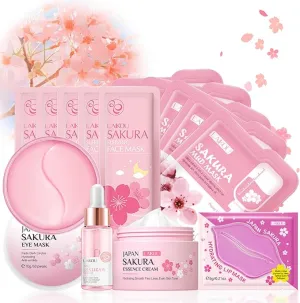 Skin Care Sets & Kits For Teenage Girls Gifts, Sakura Pamper Sets For Teenage Girls, Teen Skincare Set For Girls Pamper Set With Face Serum,Face Cream,Sleep Mask,Eye Mask,Mud Mask,Lip Mask