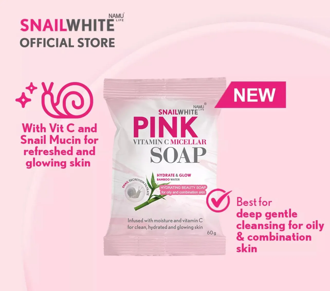 SnailWhite Pink Vitamin C Micellar Soap 60g