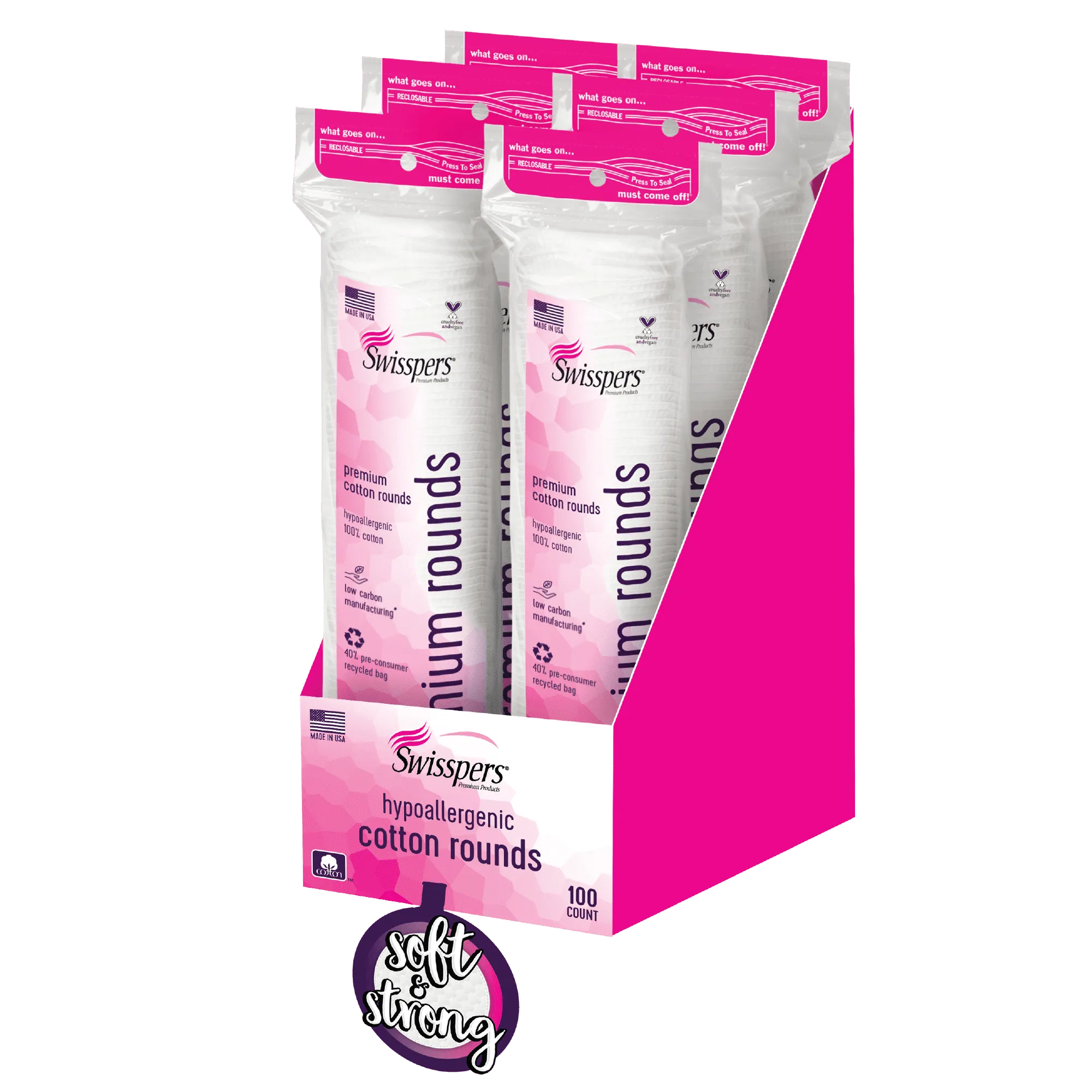 Swisspers Premium  White 2.25" Cotton Rounds with Stitched Edge, 100 Count