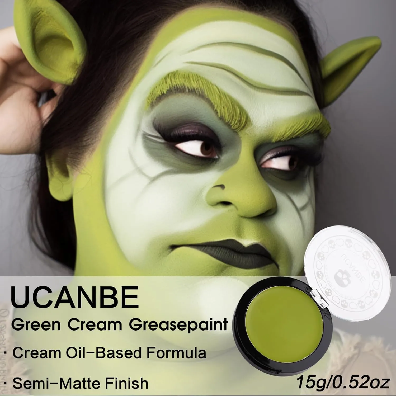 UCANBE Ogre Green Face Body Paint Makeup Foundation, Green Greasepaint for Christmas & St. Patrick's Day, Face Painting Kit for Halloween Monster Witch Goblin Shrek Hulk Gamora SFX Makeup & Costume
