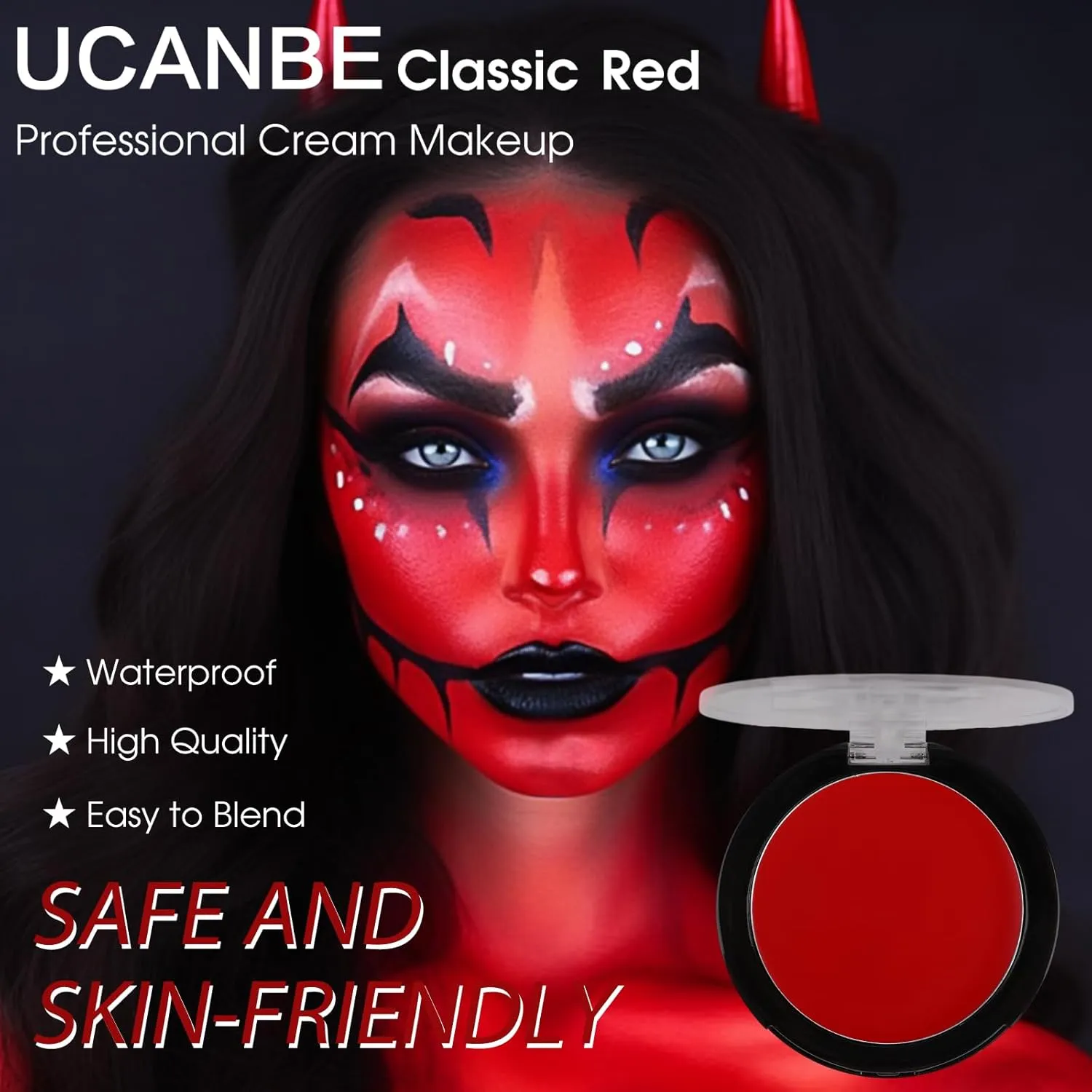 UCANBE Red Face & Body Paint Makeup Foundation, Professional Non-Toxic Cream Greasepaint, Oil-Based Face Painting Kit for Kids & Adults Party, Halloween SFX Devil Clown Vampire Costume Cosplay Makeup