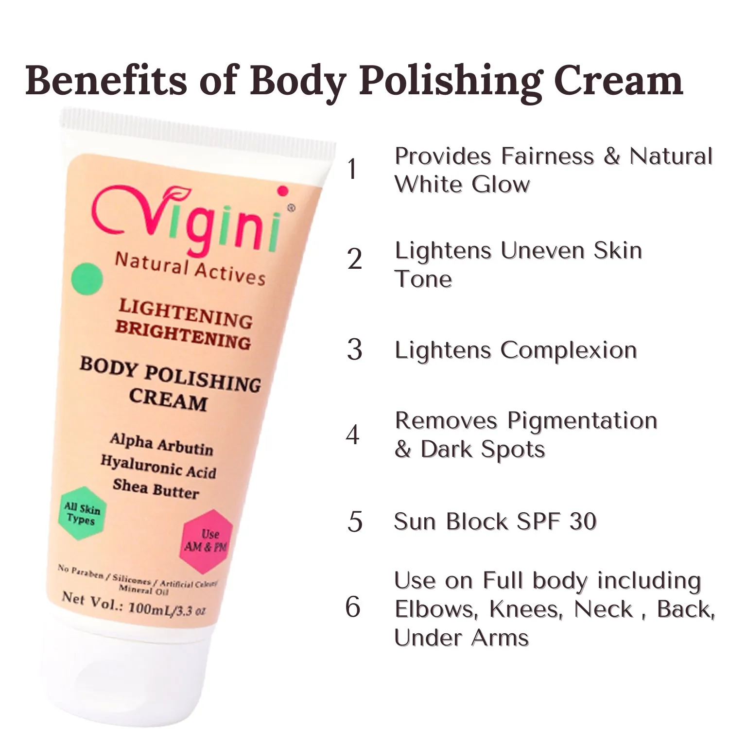 Vigini Skin Lightening Whitening Fairness Body Polishing Cream 100g